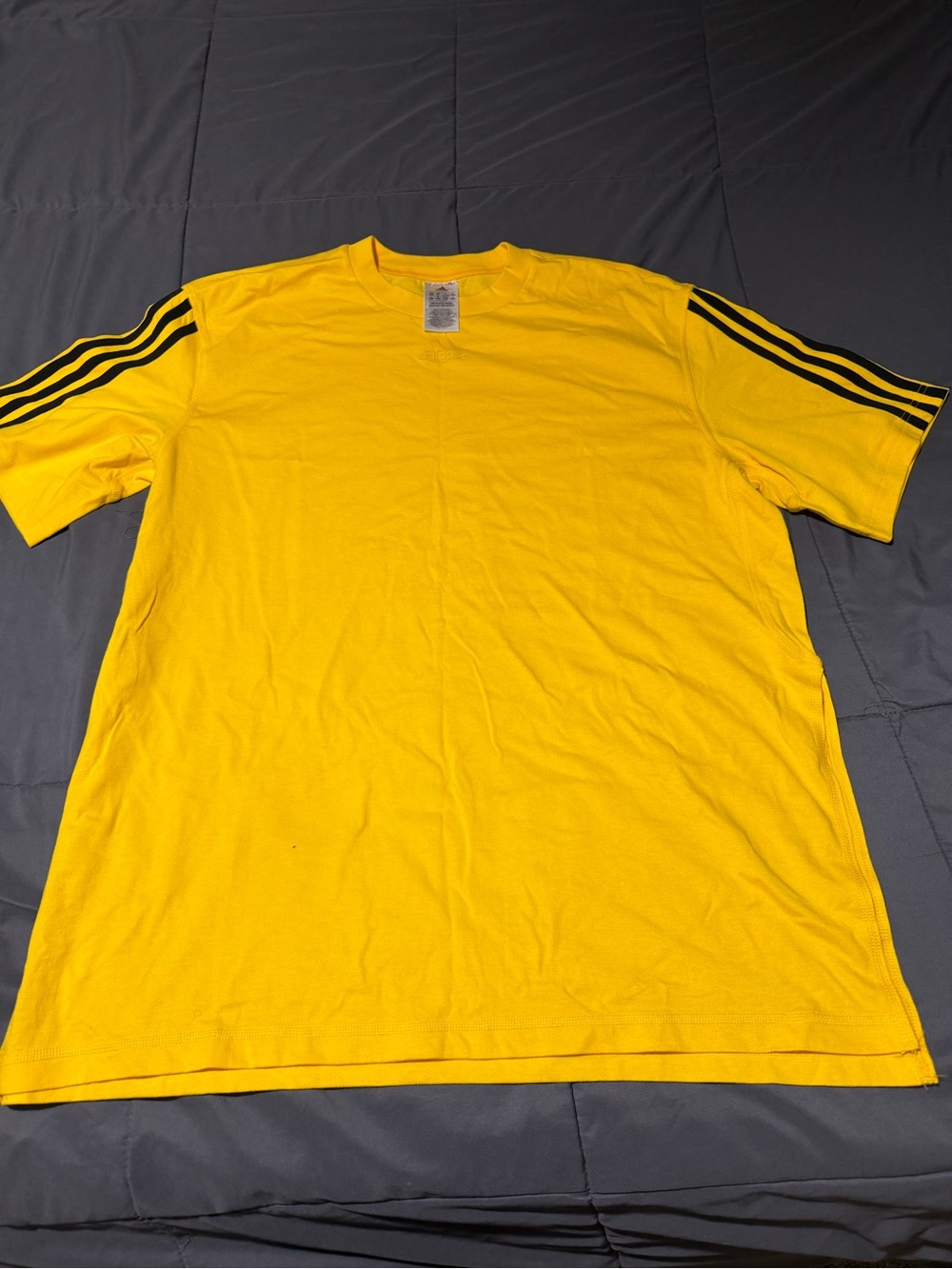 adidas Yellow Short Sleeve Tee with Black Shoulder Stripes